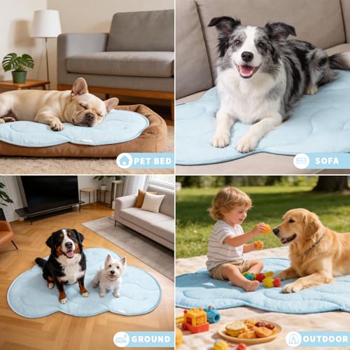 BECEMURU Dog Cooling Mat, Thickened Soft Pet Cooling Pad for Summer, 55"x37" Could-Shape Pet Bed for Crate Kennel Sofa, Non-Gel Coolness, Machine Washable & Durable - Keep Pet Cool and Comfortable - color: Blue Cloud-Shape, size: XL: 55" L x 37" W x 0.8"T