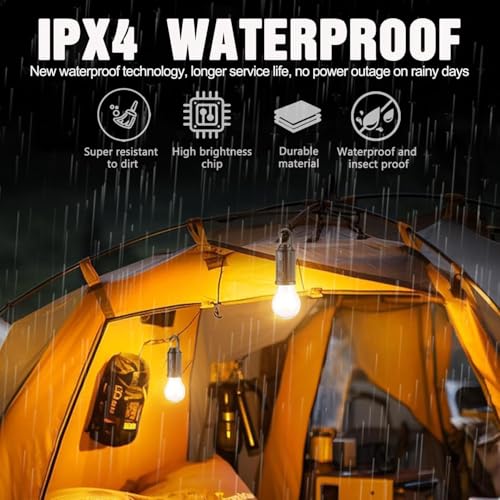 Led Tent Lights 5 Pack Camping Lantern USB Rechargeable Solar Tent Lights,Outdoor Hanging Light Bulbs with Clip Hook 3 Mode Lighting Warm White