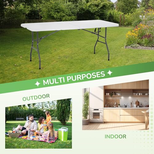 PayLessHere | 6FT Folding Table | Portable Plastic Table with Carry Handle | Waterproof & Foldable Table Design | Steel Frame with Lock | White | for Events, Camping, Indoor & Outdoor Use - color: White, size: 6 FT