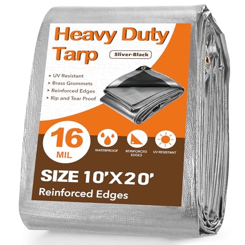 Pattiumo Tarp Waterproof 10 X 20 FT 16 Mil Heavy Duty Tarp Multipurpose Tarps Heavy Duty Waterproof Protective Cover UV All Weather Resistant for Shelter Camping, Green/Brown - color: Silver/Black, size: 10x20ft
