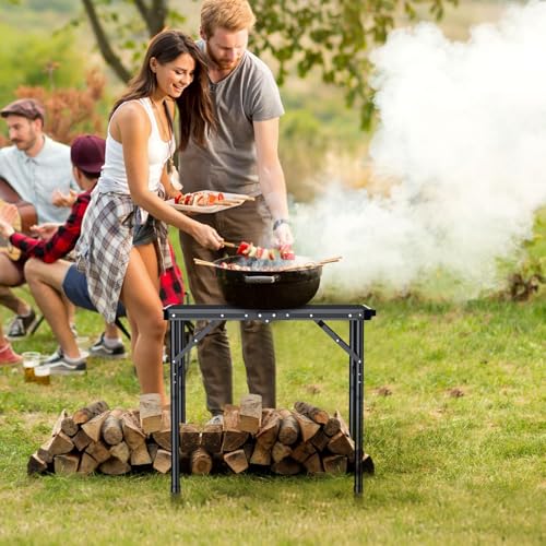 Anbte 2ft Folding Grill Table Max 29.5", 3 Adjustable Height Lightweight Camping Table with Heat-Resistant Mesh Tabletop Portable Handle, Waterproof, for Cooking BBQ Outdoor, 22.8" X 16", Black - size: 24"L x 16"W x 29.5H"
