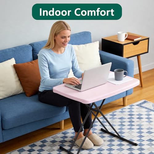 Folding Table 30 Inch - Small Desk Adjustable Height TV Tray for Laptop, Couch, Camping - Heavy Duty Utility Foldable Table for Small Spaces, No Assembly Required, Granite (Pink) - color: Pink, size: 30in