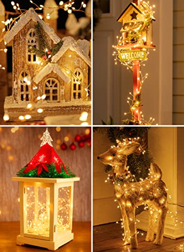 120LED 10FT Solar Fairy Lights Outside Waterproof, 8 Lighting Modes IP65 Outdoor Solar String Lights Outdoor Waterproof Firecracker Twinkle Light for Patio Yard Garden Party Decorations, Warm White - color: Warm White, size: 9.8Ft