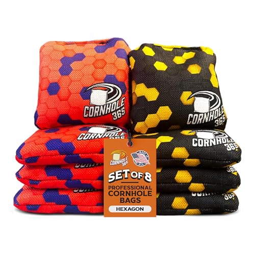 Cornhole365 Themed Cornhole Bag - All-Weather, Heavy-Duty & Durable Polyester Fabric, Resin Filling, Double-Stitched Duck Cloth - Professional Cornhole Bean Bags for Indoor & Outdoor Use - Set of 8 - color: Hexagon