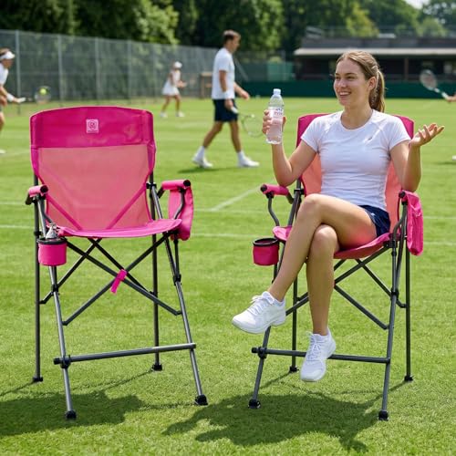 EVER ADVANCED Textilene MeshTall Camping Folding Chair 31", Portable Directors Chair, Bar Height Camping Chair with Carry Bag and Footrest, Armrest, Heavy Duty Supports 300 Lbs Pink - color: Pink, style: Textilene Mesh