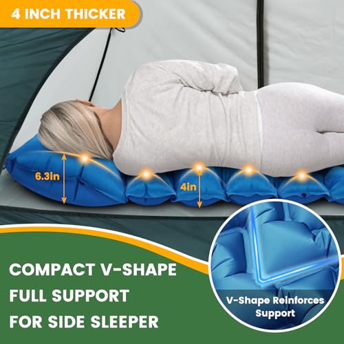Sleeping Pad, Compact Sleeping Pad for Camping with Pillow Built-in Foot Pump, Inflatable Sleeping Mat for Travel Backpacking Hiking Sleeping Bag Tent, Outdoor Adventure Camp Gear - color: Blue