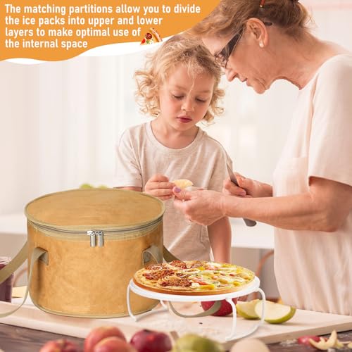 Pickmesh Round Pie Carrier 12 x 7 Inch Insulated Casserole Carriers with Lid and Detachable Handle for Hot or Cold Food Cake Transport Thanksgiving Christmas Gift(Buffalo Leather Color) - color: Buffalo Leather Color