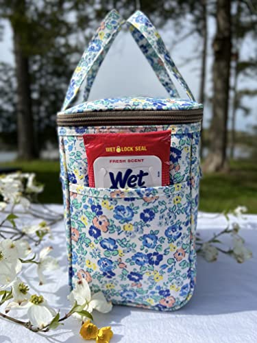 Kwang Min Floral Insulated Lunch Bag for Women,Reusable Lunch Box,Large Cooler for Office,Picnic Outdoors,Premium Waterproof Fabric,Summer Floral Bag (Blue Blooming) - color: Blue Blooming