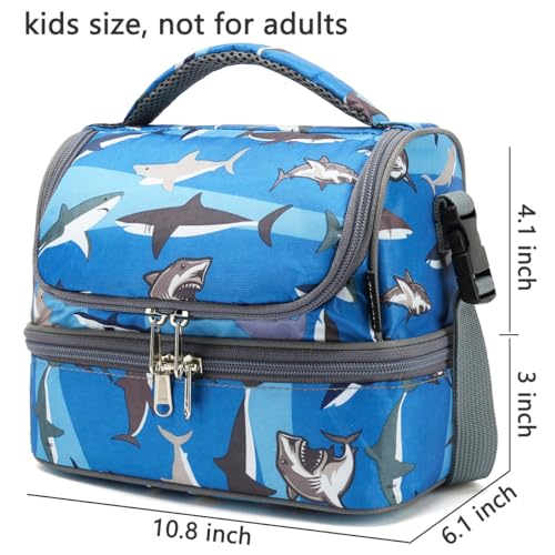 FlowFly Kids Double Decker Cooler Insulated Lunch Bag Large Tote for Boys, Girls, Men, Women, With Adjustable Strap, Shark - color: Shark
