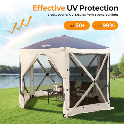 Tecoom 6-Sided 10x10ft Pop Up Gazebo Tent, Screen House with Mosquito Netting Canopy for Camping, Portable Sun Shelter with Removable Siedwalls for Outdoor, Garden, Activities - size: 9.8x9.8ft