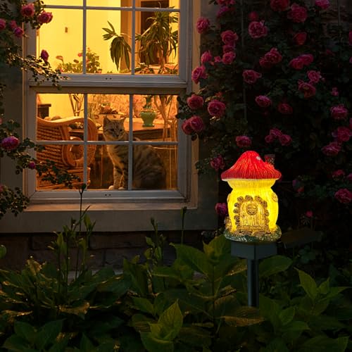 Mushroom Solar Lights Outdoor, Waterproof Fairy Houses Lights Mushroom Garden Decor Decorative Solar Powered Garden Stake Light for Outside Lawn Walkway Patio Yard (Red) - color: Red