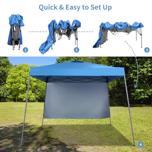 GDY 10x10 FT Pop Up Canopy Outdoor Instant Tent Slant Legs with a Sidewall,Equipment Vents, Portable Gazebo Shelter for Patio, Deck, Beach and Garden,Sky Blue.