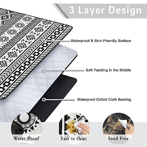 Supfitness Extra Large Picnic Blankets Waterproof Foldable (80 "x 80") Beach Blanket Waterproof Sandproof,3-Layer Thicking Mat Outdoor Packable Camping Blanket(Bohemian) - color: Black and White, size: 6'8" x 6'8" (Square)