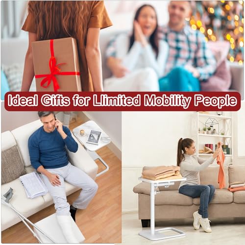 GOYLSER Adjustable Height Sofa C Table, 360° Swivel/180° Flip-Over Panel Side Table with Tablet Slots for Small Spaces, Morden TV Tray Couch Tables for Dinner Eating (White Marble) - color: White Marble, style: Tilt C Table