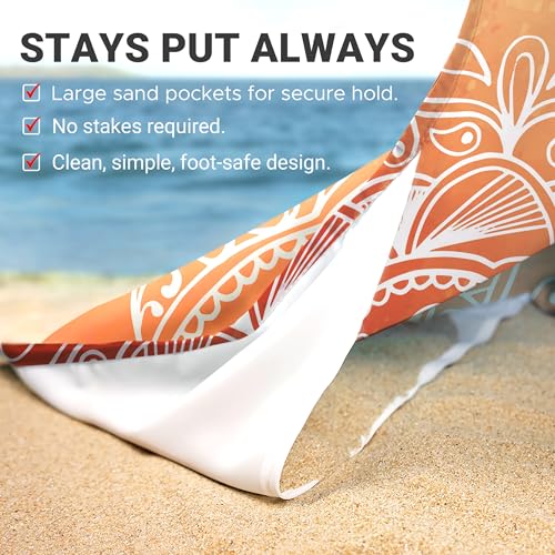 Sunlit Silky Soft Sand Proof Beach Blanket 106"x81" / 85"x72" Sand Proof Mat with Corner Pockets and Mesh Bag for Beach Party, Travel, Camping and Outdoor Music Festival, Mandala - color: Orange Blue, size: 106"x81"