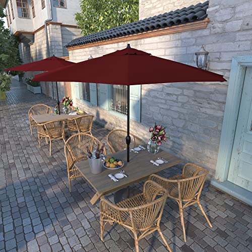California Umbrella 9' Round Sunbrella Aluminum Outdoor Deck, Pool or Patio Umbrella, Crank Lift, Auto Tilt, Bronze Pole, Ruby - color: Ruby