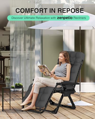 ZENPETIO Zero Gravity Lounge Chair, Foldable Outdoor Recliner with Detachable Cushion, Portable Anti Gravity Lounger for Camping, Patio, Poolside, Lawn - Ash Grey - color: Ash Gray
