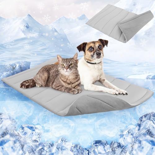 SCENEREAL Dog Cooling Mat for Crate, Thicken Self-Cooling Dog Pad Reversible (Cool & Warm), 36"x23" Pet Cool Bed for M Large XL Dogs,Kennel Sofa Mats Machine Washable, Durable Non-Toxic Gel, Outdoor - color: Grey, size: Medium(36" L x 23" W x 1.0" HT )