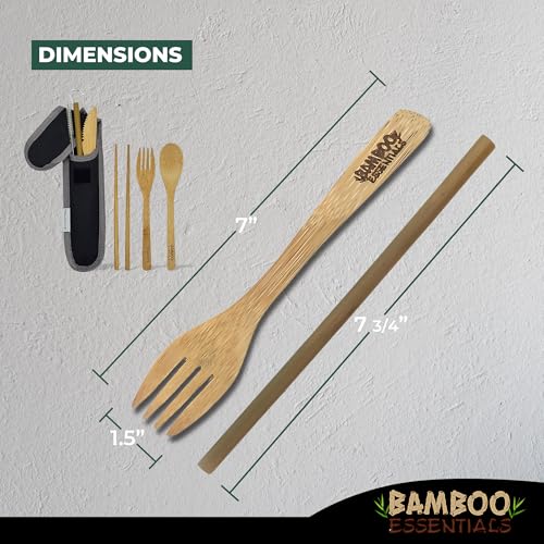 Travel Utensils with Case Set Fork, Knife, Spoon, Chopsticks, Straw, Straw-cleaning brush, Travel Pouch and Carabiner, Excellent For Everyday Use! ((1Set) Midnight Black) - color: Midnight Black, size: 1 Set