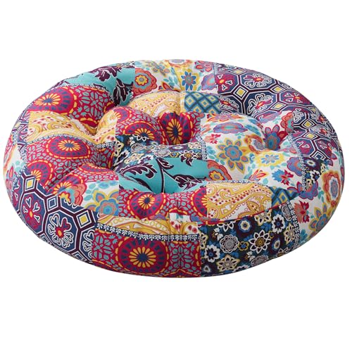 Codi Meditation Floor Pillow, Boho Pillows Seating for Adults and Kids, Large Round Cushion for Yoga Living Room Tatami Sitting, Memory Foam Added, 22x22 Inch, Multi Patchwork - color: Round | Multi Patchwork, size: 1 Count (Pack of 1)