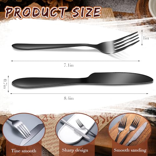 Nuenen 50 Pieces Stainless Steel Forks Silverware Set Dinner Forks and Knives Flatware Tableware Cutlery Set for Kitchen Restaurant(7.1 x 1 Inch, 8.4 x 0.7 Inch,Black) - color: Black, size: 7.1 X 1 Inch, 8.4 X 0.7 Inch