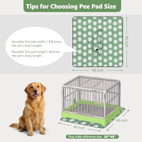 LOOBANI Extra Large Whelping Pad, Non-Slip Dog Pee Pads Washable, Fast Absorbent Reusable Pee Pads for Dogs, Waterproof and Leakproof Dog Playpen Mat for Floor, Crate, Potty (48"x48",2 Packs) - color: Green Daisy, size: 48"x48"(pack of 2)