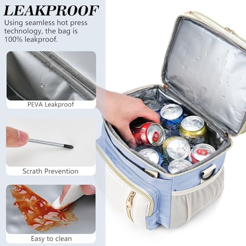Lunch Box & Lunch Bag for Women, Large Insulated Adult Lunch Box Leakproof Lunchbox Cooler Bag for Work Picnic Beach,16L, Sky Blue & White - color: Sky Blue