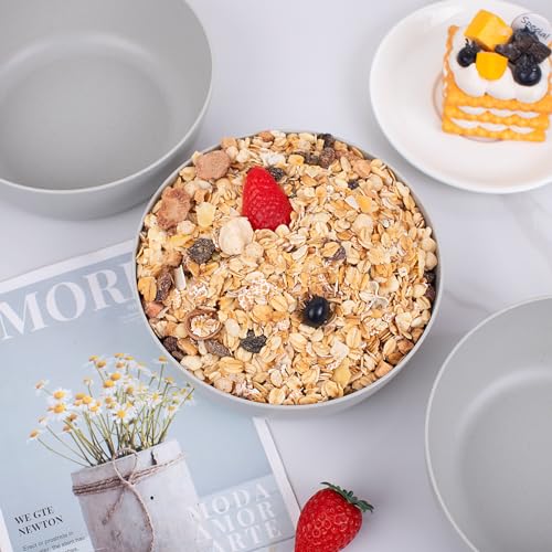 EI 8pcs Wheat Straw Bowls Set,Unbreakable Reusable Plastic Bowls,BPA-Free Lightweight Cereal, Salad & Soup Bowls,Ideal for Breakfast, Picnic, Party or Dinner - color: Grey Wheat Straw Bowls