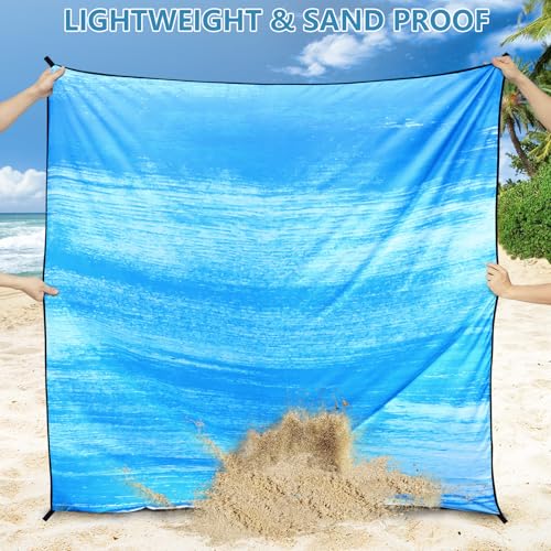 WIWIGO Beach Blanket Waterproof Sandproof Beach Mat 79" X 83"/10'x9'for 2-8 Adults Quick Drying Outdoor Picnic Mat Beach Accessories for Travel, Camping, Hiking - color: Blue-green Tinted Gradation, size: 79" X 83"（1-4person）