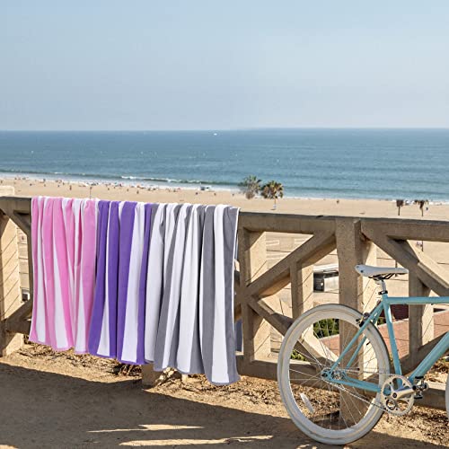 Bornbay Large Beach Towel Oversized - 40"X70" Big Cute Beach Towels, Extra Large Thick Purple Beach Towel, XL Wide Fluffy Swimming Towel Oversize,Giant Stripe Cotton Pool Towel for Adults - color: Violet Purple