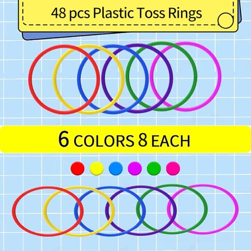 Jeffbaubl 48 PCS Plastic Toss Rings, 7 inch Multicolor Ring Toss Game for Speed and Agility Practice Training Games, Outdoor Training Rings Carnival Ring for Garden Backyard Outdoor Games