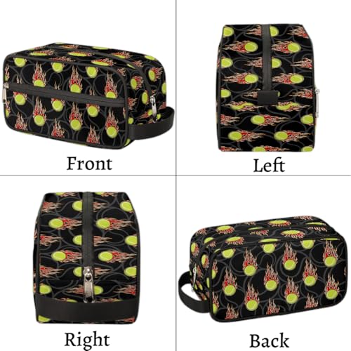 Kids Travel Toiletry Bag - Fire Tennis Ball Waterproof Hanging Cosmetic Hygiene Bags for Boys Men - Large Shave Kit for Toiletries Accessories Bathroom Stuff - color: Fire Tennis Ball