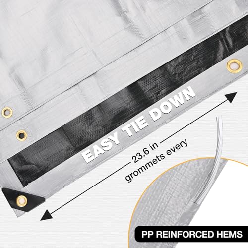 Winpull Tarp 8x10 Feet 14 Mil Heavy Duty Waterproof Tarp, Large Multipurpose Cover with Brass Grommets and Reinforced Edges, UV Resistant Thick Poly Tarps for Outdoor Camping Tent Pool Car - color: Silver/Black-14mil, size: 8' x 10'
