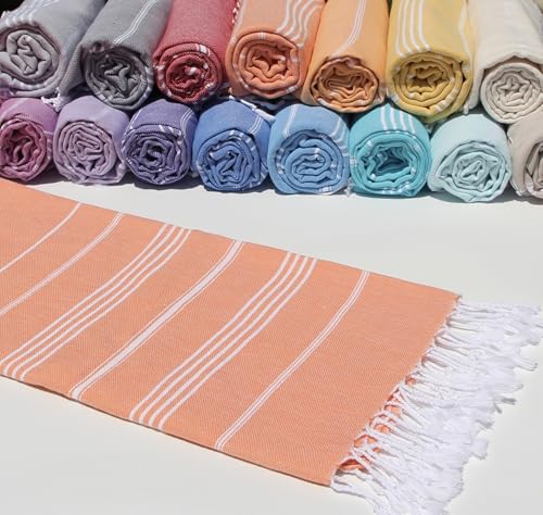 Turkish Beach Towel 100% Organic Cotton Extra Large Oversized (39 x 71 Inches) Quick Dry Sand Free Light Weight Prewashed for Bath Beach Gym Yoga Travel Towel Blanket (Tangerine) - color: Tangerine