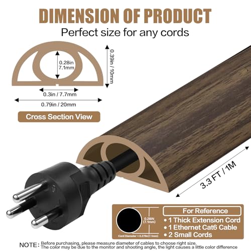 Floor Cord Cover Self Adhesive Cord Hider,3.3FT Cable Management, Extension Strip Protector for Wires, Prevent Cable Trips for Offices, Gyms, Exhibitions Cavity:0.3"(W) x 0.28"(H) Wood Walnut - color: Wood walnut, size: 0.78" x 3.3'