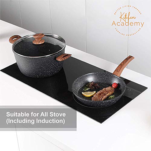 Kitchen Academy Induction Cookware Sets - 12 Piece Cooking Pan Set, Granite Black Nonstick Pots and Pans Set - color: Black, size: 12 PCS Cookware Set