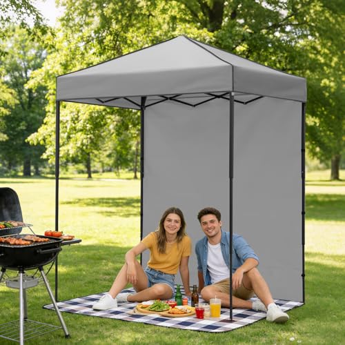 6x4 Pop Up Canopy Tent with One Wall Panel, Instant Portable Beach Canopy, Outdoor Tent with Carry Bag for Camping, Sports, Tailgating, Events, Gray - color: Gray, size: With One Wall