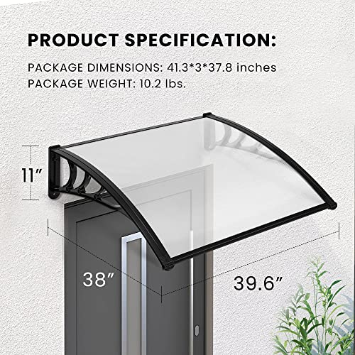 VIVOHOME Polycarbonate Window Door Awning Canopy Transparent with Black Bracket 40 Inch x 40 Inch - color: Transparent, size: 40 Inch x 40 Inch