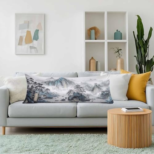Japanese Landscapes Body Pillow Cover Japanese Mountain Painting Decorative Body Pillow Covers Long Pillow Cushion Case Zipper Body Pillowcase for Bedding,Couch,Home 20"X54" - color: Japanese Landscapes, size: 54" x 20" (Pack of 1)