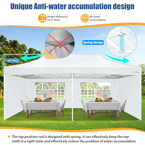 HOTEEL 10x20 Heavy Duty Pop Up Canopy Tent with 4 Sidewalls, Easy Setup Tent for Parties, Outdoor Commercial Instant Gazebo for Wedding Event, with Roller Bag & Sand Bags, White(Hexagonal Frame) - color: White, size: 10x20FT (Upgraded)