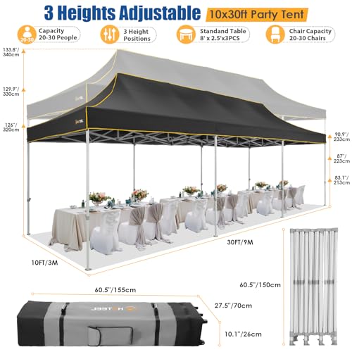 HOTEEL 10x30 Pop up Canopy Tent for Parties, Heavy Duty Easy Setup Tent Without Sidewalls, Outdoor Commercial Instant Gazebo for Wedding Event, with Portable Bag, Black(Hexagonal Frame) - color: Black, size: 10x30FT (No Walls)