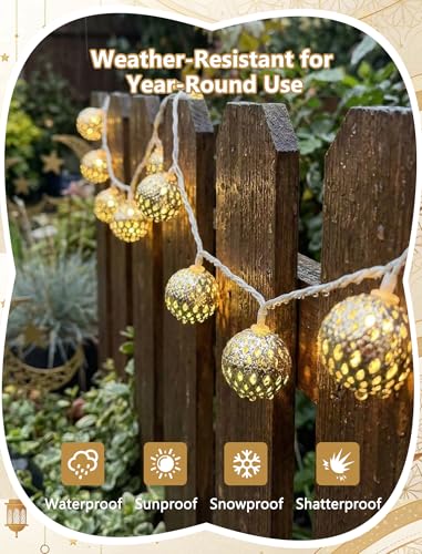 8.5Ft Moroccan String Lights Plug in, 10 LED Silver Metal Globe Fairy Lights, Warm White Hollow Lantern Decorative Lights for Ramadan Eid Mubarak Diwali Bohemian Home Bedroom Patio Party Wedding Decor - color: Silver