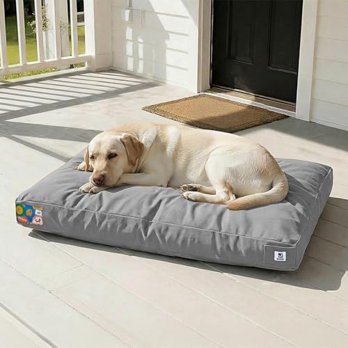 Sytopia 42 Inch Canvas Outdoor Dog Bed for Extra Large Dogs, Great Gift for Pets with Waterproof Machine Washable Removable Cover, Indoor Patio Pet Pad for Crate, Light Grey - color: Light Grey, size: X-large