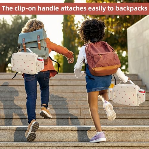 Insulated Lunch Bag for Girls & Boys, Kids & Teens – Cute Strawberry Lunch Box with Side Pockets, Buckle Handle for Backpack Hanging, Lightweight Waterproof Lunchbox for School, Teens, Women & Man - color: Strawberry-Kid