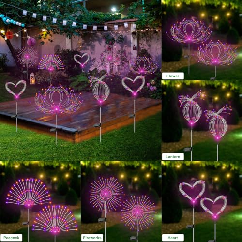 Slyuexu Solar Garden Lights Outdoor Waterproof, 2 Pack 120 LED Solar Firework Lights Decorative Garden Décor Outside for Flowerbed Pathway Party Halloween Christmas Decorations, Purple + Orange - color: Purple + Orange, size: 2 Pack