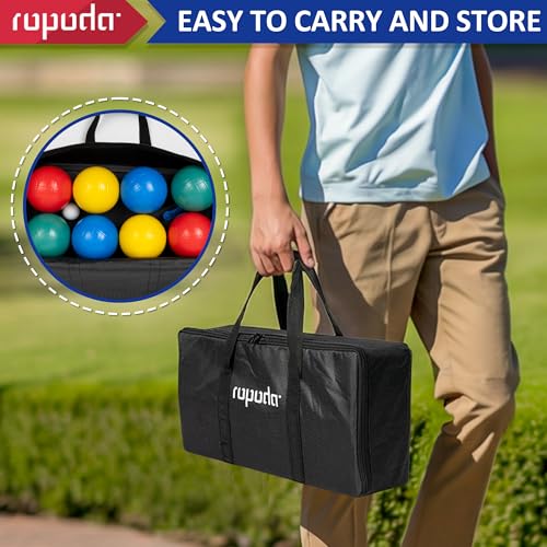 ropoda 100mm Bocce Ball Set, Lighter Bocce Ball for Beginners with 8 Balls, Pallino, Case and Measuring Rope for Backyard/Beach/Lawn, Composite Plastic for Kids Teens Beginners - size: 100mm