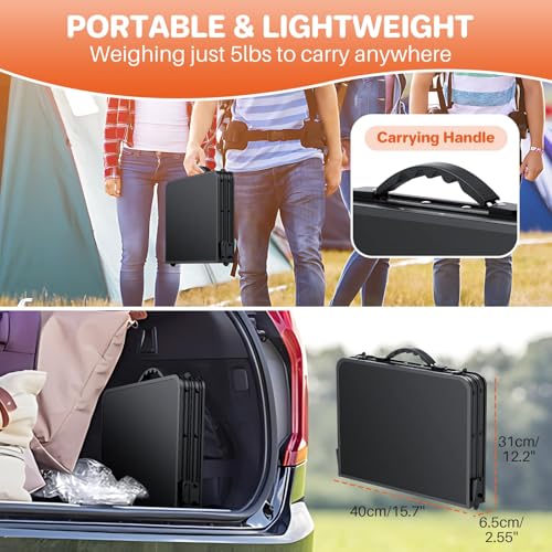 FUNYKICH 2ft Small Folding Camping Table(22.8'' Lx15.7'' W), 3 Height Adjustable Portable Picnic Table, Lightweight Aluminum Outdoor Table with Carry Handle for Camping, BBQ, Beach, Picnic, Black - color: Black, size: Tabletop size: L22.8"xW15.7"