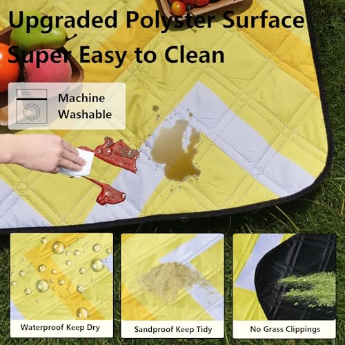 Picnic Blankets Machine Washable, 79''x79'' Extra Large Waterproof Foldable Compact Beach Blankets, Oversized XL Outdoor Mat for Spring Summer Camping, Park, Travel - color: Yellow Wave