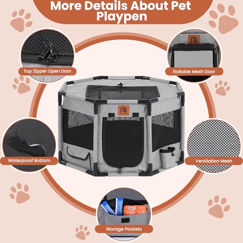 Enclosed Playpen, Portable Cat & Puppy Kennel with Sturdy PVC Pipe Frame and Scratch-Resistant Fabric, Soft Dog Playpen for Indoor & Outdoor Use (Large Size, 45x45x24 Inches) - size: Large
