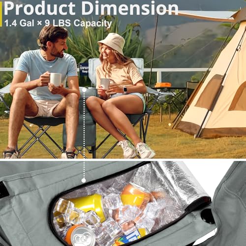 Outvita Folding Double Camping Chair w/Umbrella Beverage Holder Carrying Bag Cooler Fold Up Table, Large Bearing Capacity for Beach Patio Pool Park Outdoor Gray - color: Grey